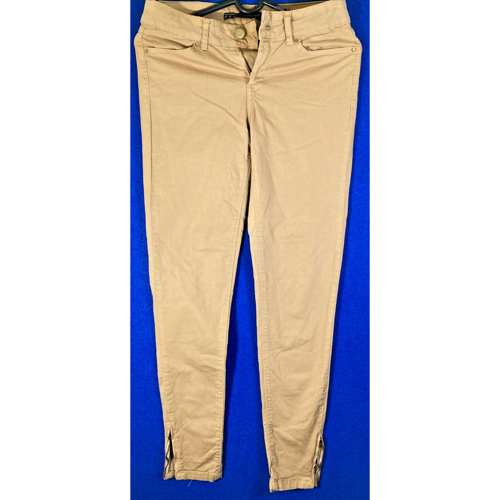 Zara Basic Women's Size 4 Tan Khaki Skinny Ankle Zip Jeans Stretch Casual